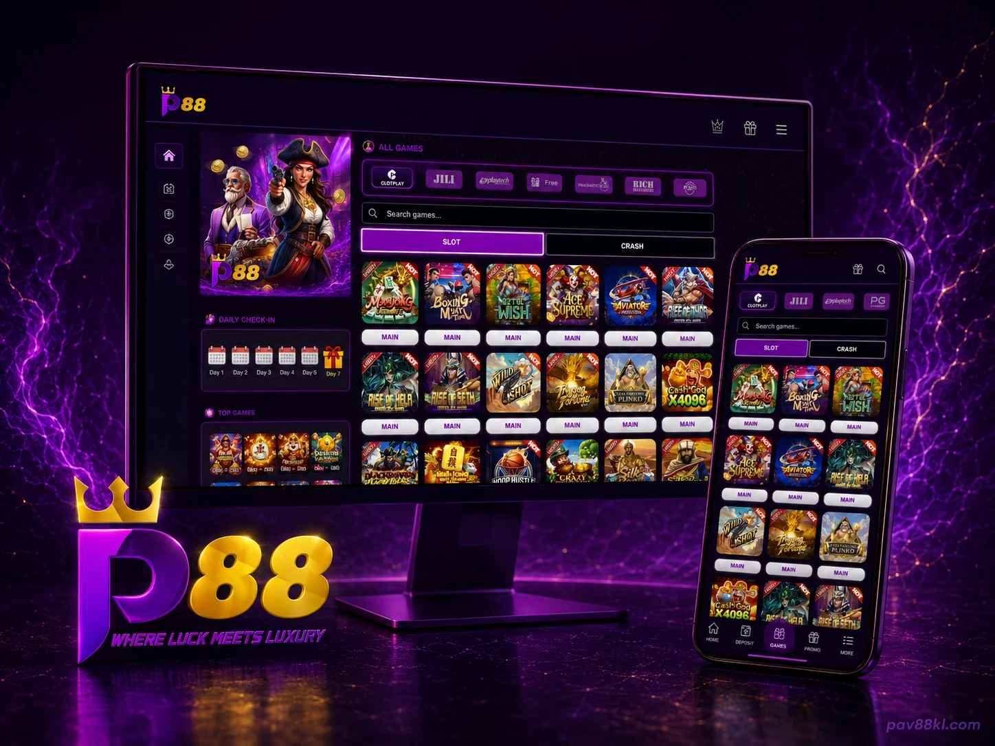 Pavilion88 lobby shown on desktop and mobile devices